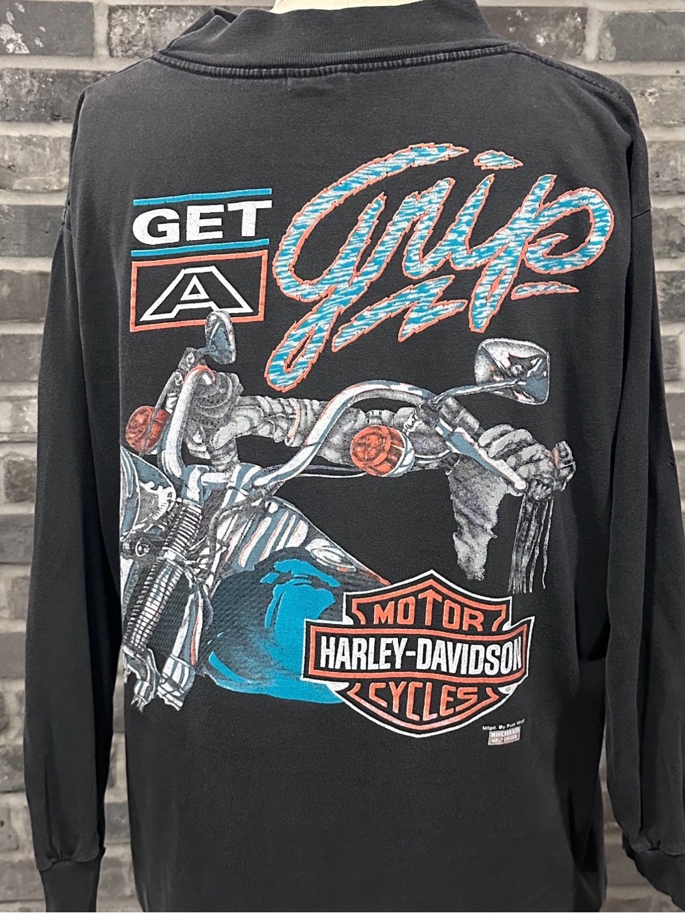 Vintage Harley Davidson Get A Grip Long Sleeve Pocket T Shirt Single Stitch M